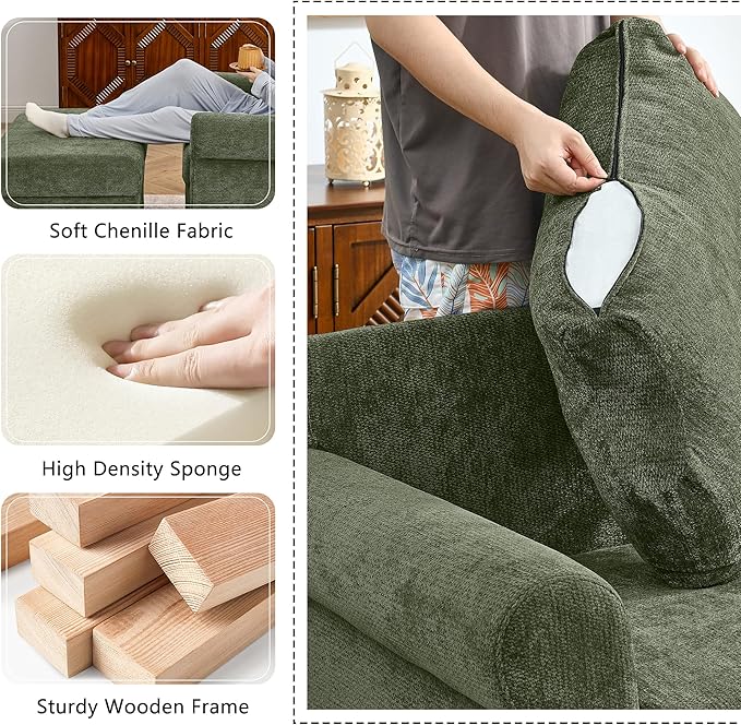 35.82" Accent Chair with Ottoman Upholstered Living Room Chairs for Reading Chair with Chaise Lounge Chairs Indoor, Comfortable Armchair for Bedroom (Green, 35.82")
