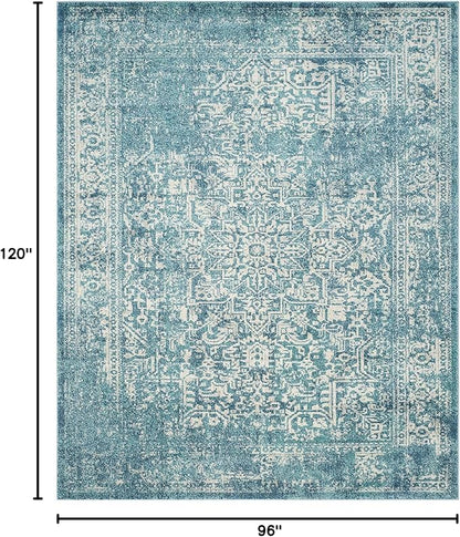 SAFAVIEH Area Rug 8x10 - Evoke Collection - Large - Blue & Ivory, Distressed Design, Non-Shedding & Easy Cleaning, Ideal for Living Room, Bedroom, Dining Space (EVK256C)