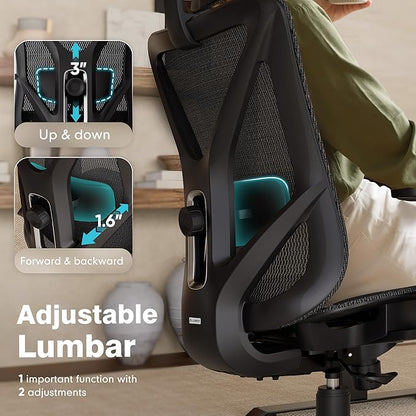 ELABEST T23 Ergonomic Office Chair with 2D Lumbar Support & 3D Headrest, High Back Mesh Swivel Chair with Adjustable 3D Armrests, Breathable Computer Desk Chair for Long Hour Sitting (Graphite Black)