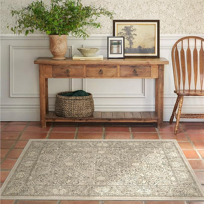RUGGABLE x Morris & Co Washable Area Rug – Montreal Natural Stone 4x6, Stain-Resistant, Non-Slip – Medium Machine Washable Rugs for Living Room, Bedroom, Hallway, Entryway & Office–with Standard Pad