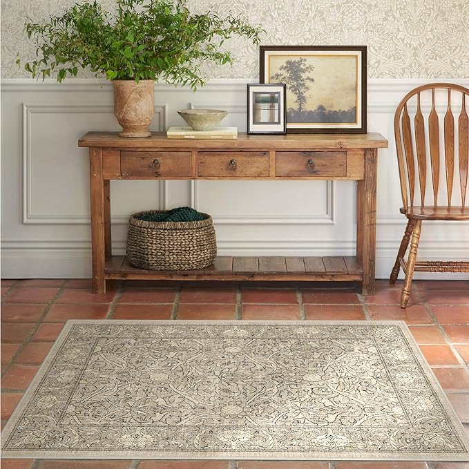 RUGGABLE x Morris & Co Washable Area Rug – Montreal Natural Stone 4x6, Stain-Resistant, Non-Slip – Medium Machine Washable Rugs for Living Room, Bedroom, Hallway, Entryway & Office–with Cushioned Pad