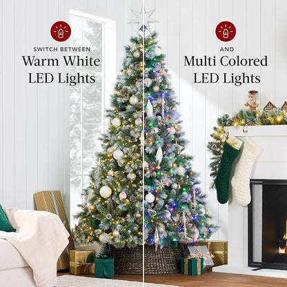 Best Choice Products 6ft Pre-Lit Scotch Pine Christmas Tree, Premium Frosted Pre-Decorated Artificial Holiday Decor w/ 946 Branch Tips, 2-in-1 White and Multicolor LED Lights, Cordless Setup