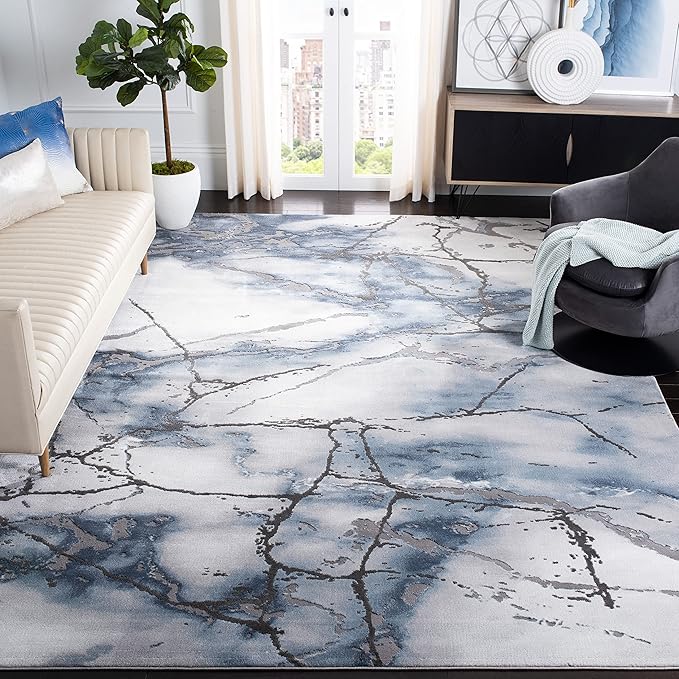 SAFAVIEH Craft Collection Area Rug - 10'6" x 14', Grey & Blue, Modern Abstract Design, Non-Shedding & Easy Care, Ideal for High Traffic Areas in Living Room, Bedroom (CFT877L)