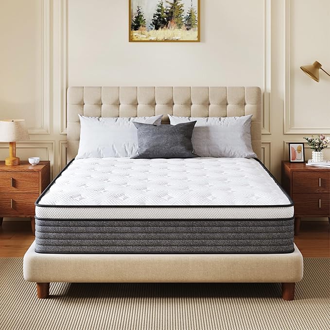 CH CHARME HOUSE Queen Mattress 10 Inch Hybrid Mattresses in a Box, Medium Feel Foam and Individual Pocket Springs, Fiberglass Free Mattress, Extra Edge Support, Pressure Relief, CertiPUR-US