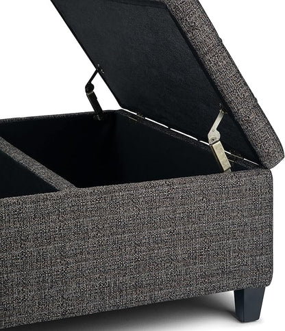 SIMPLIHOME Harrison 36 inch Wide Transitional Square Coffee Table Storage Ottoman in Ebony Tweed Look Fabric, Assembled, For the Living Room and Bedroom