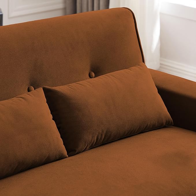 48" Small Loveseat Sofa, Mid Century Modern Love Seat Couch with Back Cushions and Plastic Legs, 2 Seater Couches for Living Room, Bedroom, Small Spaces, Orange