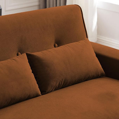 48" Small Loveseat Sofa, Mid Century Modern Love Seat Couch with Back Cushions and Plastic Legs, 2 Seater Couches for Living Room, Bedroom, Small Spaces, Orange