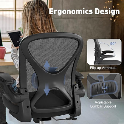 ZZH Ergonomic Office Chair Set of 2 with Adjustable Lumbar Support, Mesh Home Office Desk Chair with Wheels and Flip-up Arms, Black