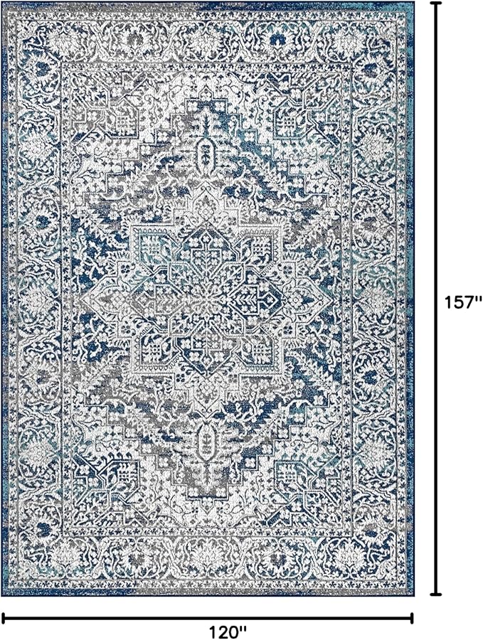 JONATHAN Y Modern Vintage Medallion Navy/Light Gray Indoor Area Rug, 10x13, Country, Floral, Easy-Cleaning for Living Room, Bedroom, Kitchen, Pet Friendly, Non-Shedding (MDP100B-13)