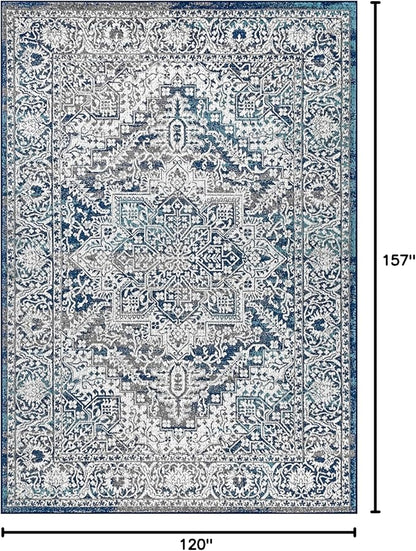 JONATHAN Y Modern Vintage Medallion Navy/Light Gray Indoor Area Rug, 10x13, Country, Floral, Easy-Cleaning for Living Room, Bedroom, Kitchen, Pet Friendly, Non-Shedding (MDP100B-13)