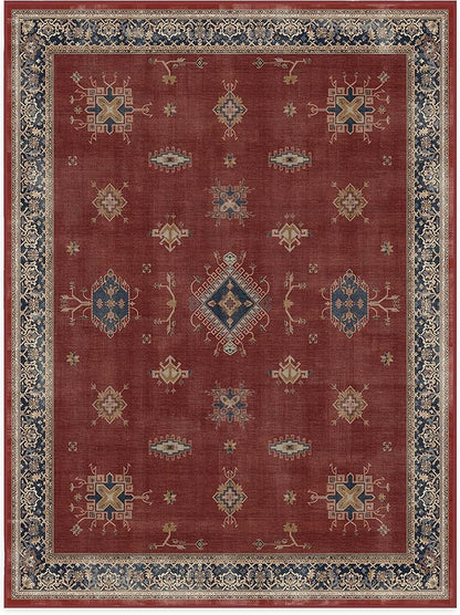 RUGGABLE Washable Vintage Area Rug – Verena Amber Red 9x12, Stain-Resistant, Non-Slip – Large Machine Washable Rugs for Living Room, Bedroom, Hallway, Entryway & Office–with Standard Pad