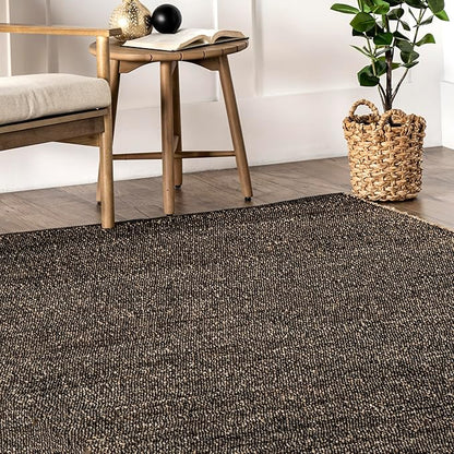 nuLOOM 2'6" x 10' Elfriede Jute & Cotton Hand Woven Area Rug, Elfriede Charcoal, Solid Rustic Farmhouse Style, Weaved Design, Natural Fiber, for Bedroom, Living Room, Hallway, Office, Entryway