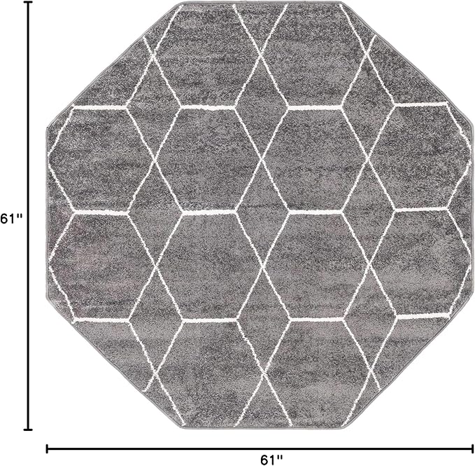 Unique Loom Trellis Frieze Collection Area Rug - Geometric (5' Octagon, Dark Gray/ Ivory)