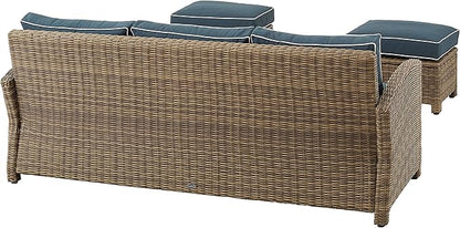 Crosley Furniture Bradenton 3-Piece Outdoor Sofa Patio Furniture Set, Wicker Conversation Sets for Porch, Brown with Navy Cushions