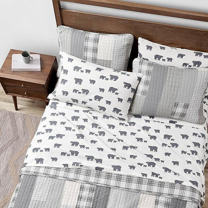 Eddie Bauer - Flannel Sheets Queen Size, Anti-Pilling & Wrinkle Resistant Cotton, Touchably Soft for All-Season Comfort - Bed Sheets with Matching Pillowcases & Fitted Sheet (Bear Family Grey)