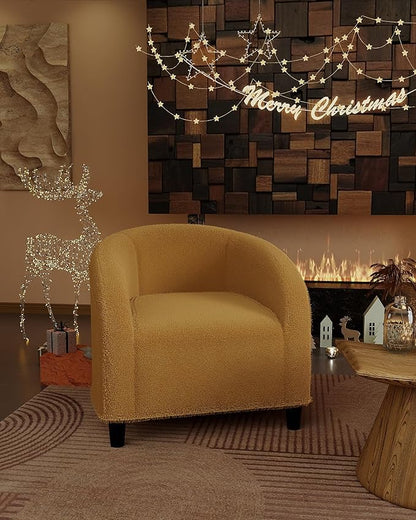GarveeHome Accent Barrel Chair Boucle Club Chair Furry Sherpa Armchair Suitable for Living Room Bedroom Reception Room Office(Yellow)