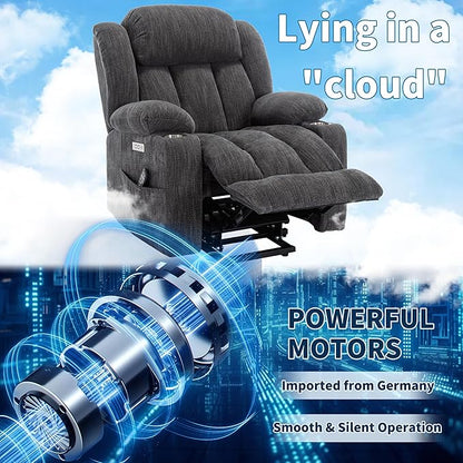Electric Power Lift Chair, Chenille Recliner Massage Chair Living Room Furniture with 8-Point Vibration Massage and Lumbar Heating, USB and Type-C Ports, Cup Holders - Grey