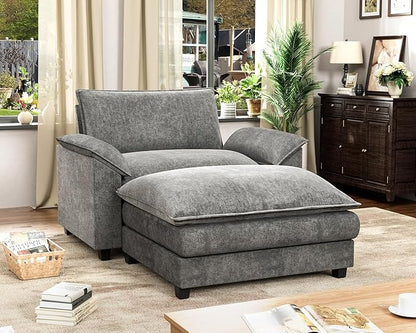 Homall 40" Modular Sectional Sofa, Single Sofa Couch with Reversible Ottoman, DIY Combination Chenille Deep 1-Seat Cloud Couch for Living Room, Apartment (Light Grey, Single Sofa Chair)