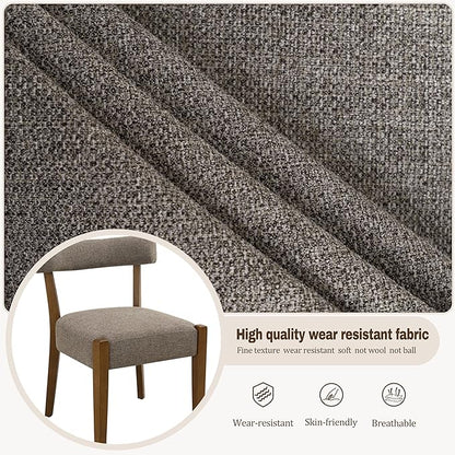 Modern Dining Chairs Set of 8, Walnut Upholstered Kitchen & Dining Room Chairs, Mid Century Wooden Dining Chairs Oversized Sturdy Fabric Rounded Chairs Curved Back, Tan Brown
