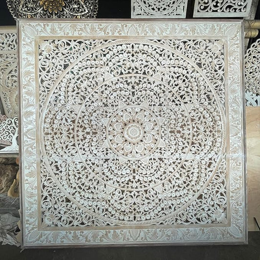 Super King Wood Headboard Rustic | Carved Full Head Board Only | Wooden Behind Bed Decor Full Size Bed | Wall Mount Wood Art | Headboard Panels (Malawi Antic, Super King)
