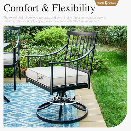 Sophia & William 5 Pieces Patio Furniture Set for 4, Metal Patio Outdoor Dining Set, Square Patio Dining Table and Swivel Chairs with Seat Cushions, Conversation Bistro Set for Garfden, Yard, Poolside
