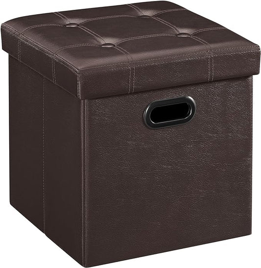 SONGMICS MAZIE Collection - 15 Inches Ottoman with Storage, Footstool, Storage Ottoman with Metal Grommet Handles, Load 660 lb, for Dorm, Living Room, Bedroom, Synthetic Leather, Brown ULSF30Z