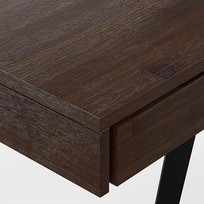 SIMPLIHOME Lowry Desk - 54-Inch Wide Solid Acacia Wood and Metal Writing Desk in Distressed Hickory Brown, Modern Industrial Home Office Computer Table with 2 Drawers and Flip-Down Keyboard Tray