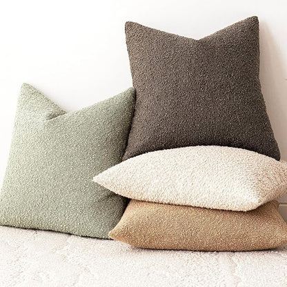 Foindtower Set of 2, Decorative Textured Boucle Throw Pillow Covers Accent Solid Pillow Cases Neutral Soft Couch Cushion Case for Chair Sofa Bedroom Living Room Home Decor 26x26 Inch Dirty Sage Green