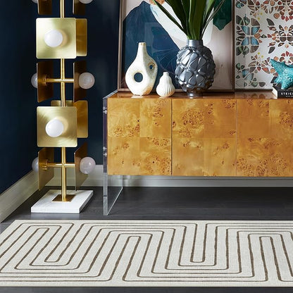 RUGGABLE x Jonathan Adler Machine Washable Modern Area Rug – Labyrinth Camel/Ivory 4x6, Stain-Resistant, Non-Slip – Medium Rugs for Living Room, Bedroom, Hallway, Entryway & Office–with Cushioned Pad