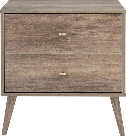 Prepac Milo Mid-Century Modern 2 Drawer Nightstand, Bedside Table, Contemporary Bedroom Furniture, 16"D x 25"W x 25"H, Drifted Gray