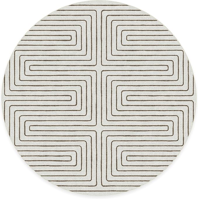 RUGGABLE x Jonathan Adler Machine Washable Area Rug – Labyrinth Camel/Ivory 8 ft Round, Stain-Resistant, Non-Slip – Large Rugs for Living Room, Bedroom, Hallway, Entryway & Office–with Cushioned Pad