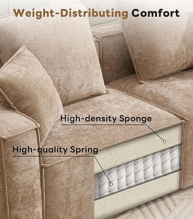 WILLOVE 78'' Modular Sectional Sofa, Chenille Cloud Couch with Wide Armrests & 4 Pillows, Deep Seat Couches for Living Room, Khaki