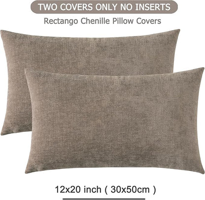 GAWAMAY Lumbar Pillow Decorative Rectangle Throw Pillow Covers 12"x20" Inch Set of 2, Super Soft Chenille Pillowcase for Living Room Bedroom Sofa Couch Cushion Cover Taupe Grey 30x50cm (ONLY Covers)