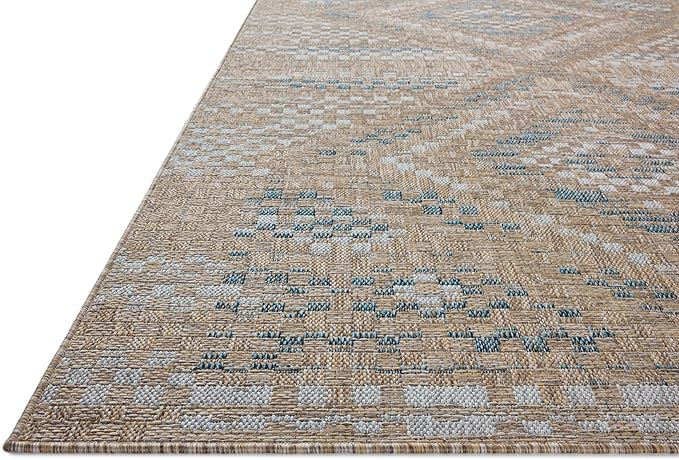 Loloi Amber Lewis Topanga Collection TOP-04 Natural/Aqua 6'-7" x 9'-4" Indoor/Outdoor Area Rug