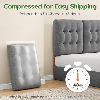 Tufted Upholstered Full Headboard, Adjustable Height Full Size Headboard Only from 39”to 44” with Durable Solid Wood Legs, Modern Button Diamond Fabric Head Board with Width Adapters, Grey