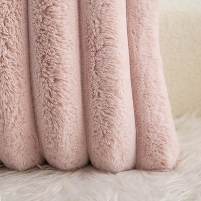 Neelvin Pink Faux Fur Cozy Soft Striped Decorative Throw Pillow Covers 24x24 inch Set of 2,Velvet Pillowcase Cushion Case for Sofa Couch