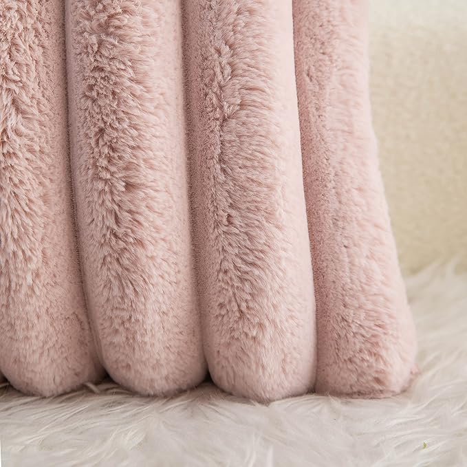 Neelvin Pink Faux Fur Cozy Soft Striped Decorative Throw Pillow Covers 16x16 inch Set of 2,Velvet Pillowcase Cushion Case for Sofa Couch