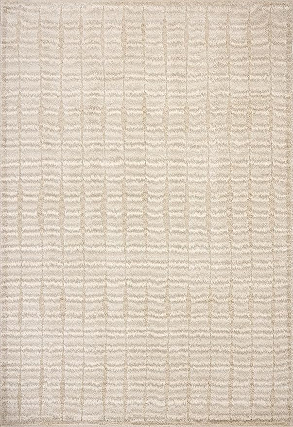 Loloi Chris Loves Julia Calvin Collection CLV-02 Ivory/Oatmeal 5'-3" x 7'-6" Area Rug Checkered Neutral Soft Living Room Bedroom Carpet