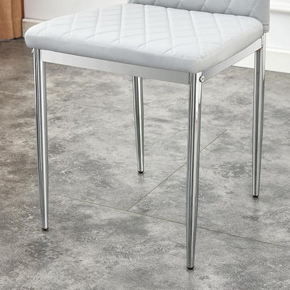 JT Modern Minimalist Dining Chair Fireproof Leather Sprayed Metal Pipe Diamond Grid Pattern Restaurant Home Conference Chair Set of 4 Or 6 (4, Gray Brown)