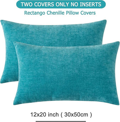 GAWAMAY Decorative Rectangle Throw Pillow Covers 12"x20" Inch Set of 2, Soft Chenille Lumbar Support Pillow Fall Pillowcase for Living Room Bedroom Sofa Couch Cushion Cover Teal 30x50cm (NO Inserts)