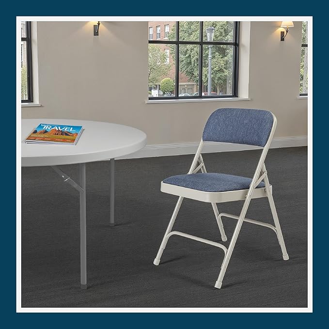 OEF Furnishings OEF2200 Series Heavy-Duty Premium Fabric Padded Upholstery Double-Hinged Folding Chairs (4-Pack, Imperial Blue/Gray)