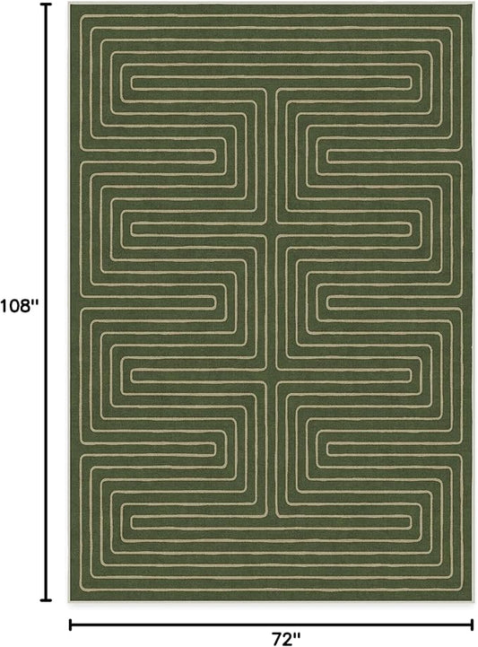 RUGGABLE x Jonathan Adler Machine Washable Modern Area Rug – Labyrinth Fern Green 6x9, Stain-Resistant, Non-Slip – Medium Rugs for Living Room, Bedroom, Hallway, Entryway & Office–with Cushioned Pad