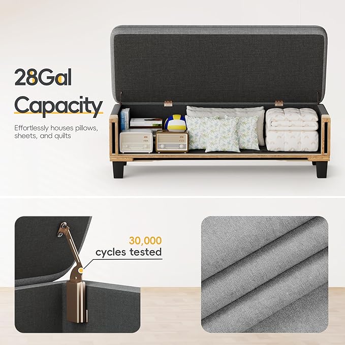 JUMMICO 47 Inches Storage Ottoman with Legs, End of Bed Storage Bench, Foot Rest for Couch, for Living Room, Bedroom, Entryway, 17.3" D x 47.2" W x 18.5" H, Easy Assembly (Light Gray)