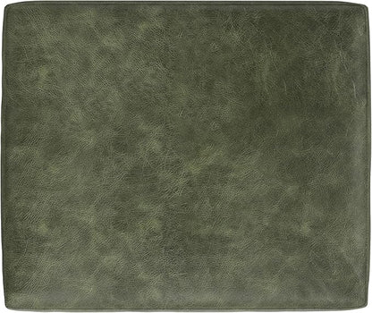 SIMPLIHOME Morrison 33 inch Wide Ottoman in Moss Green Genuine Leather, Multifunctional Footrest, Coffee Table, and Extra Seating for Living Room, Mid-Century Modern Style