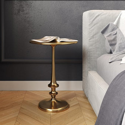Lavish Home Side Table - Iron Pedestal Table with Antique Gold Finish for Couch, Loveseat, Entryway, or Bed - Vintage Living Room Furniture