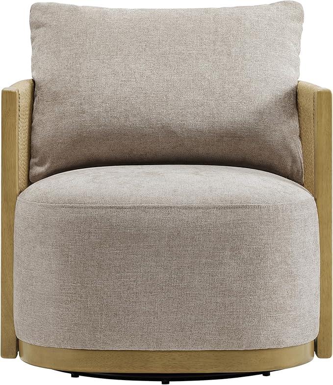 CHITA Braid Swivel Accent Chairs, Modern Comfy FSC Certified Armchair with Paper Cord & Wood Frame for Living Room and Bedroom, Fully Assembled - Linen