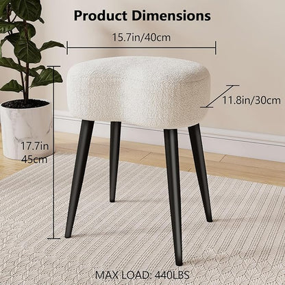 White Vanity Stool, Soft Makeup Stool with Solid Metal Legs for Vanity Corner, Morden Footrest Easy to Assembly