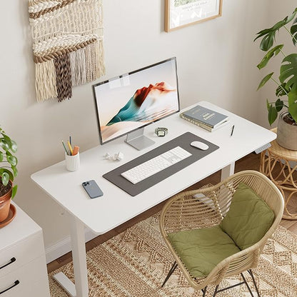 FEZIBO One-Piece Standing Desk Adjustable Height Stand up Home Office Desk, 55x24 Inch Electric Standing Computer Desk, with 4 Memory Presets, Headphone Hook, White