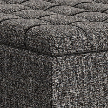 SIMPLIHOME Harrison 30 inch Wide Transitional Square Small Coffee Table Storage Ottoman in Ebony Tweed Polyester, Assembled, for The Living Room and Bedroom