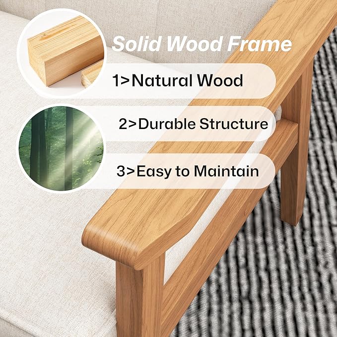 Modern Accent Chair with Arm Rest, Upholstered Linen Fabric Leisure Chair Comfy Side Chair with Backrest Button and Wooden Frame for Living Room Bedroom Reading(Beige), 1 PC